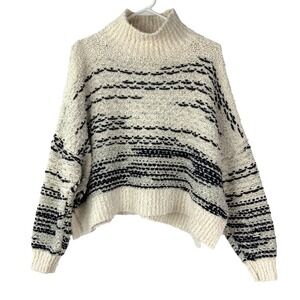 Anthropologie Pilcro Ivory Black Striped Sweater S Pullover Mock Neck Long Slv